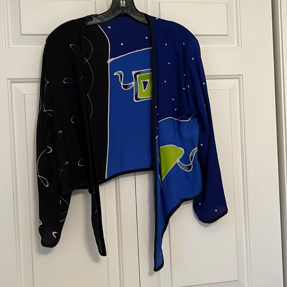 Blue, black and lime green silk jacket/ shrug by Shekina.